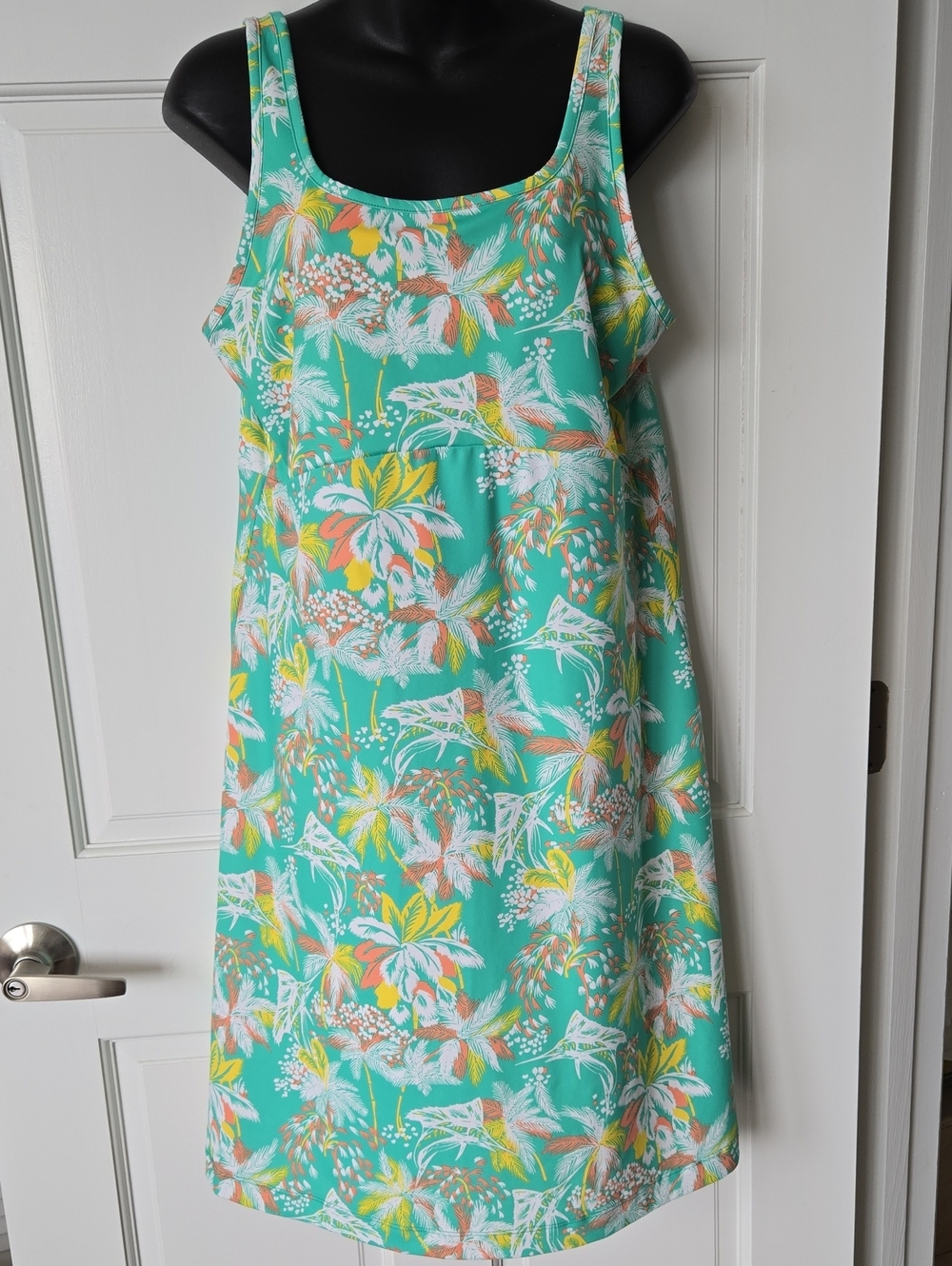 Columbia Aqua Tropical Print Midi Tank Dress